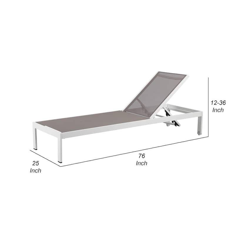Edie 76 Inch Outdoor Adjustable Chaise Lounger, Metal Frame, Gray Textilene