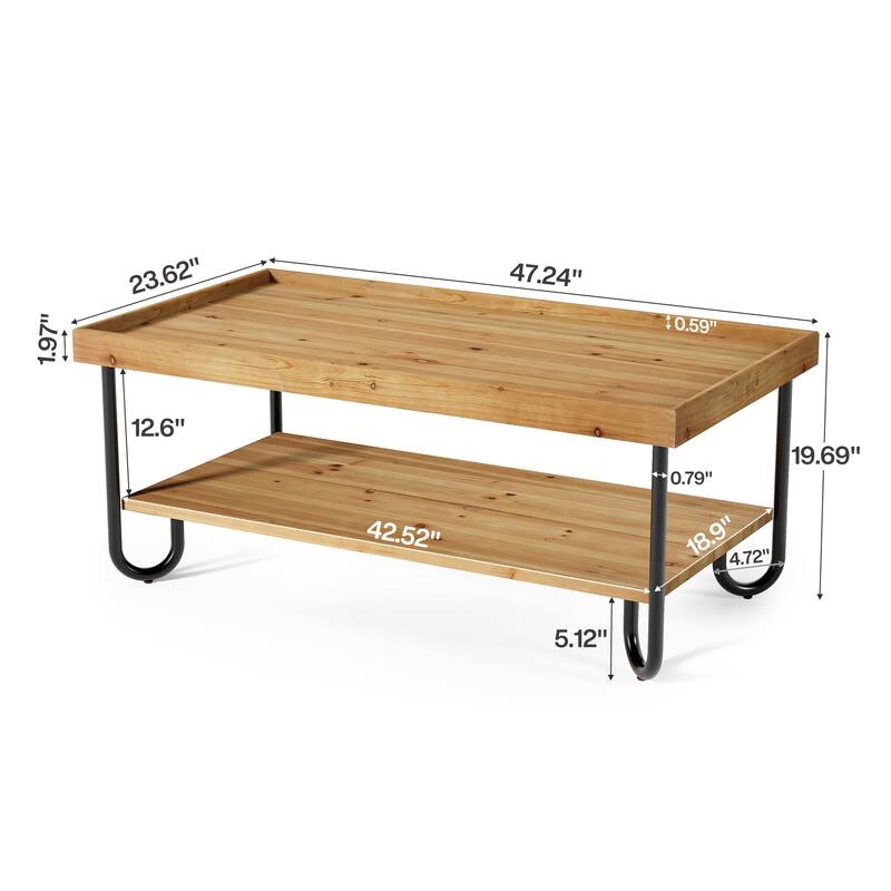 47 Inch Solid Wood Coffee Table 2-Tier Rectangular Center Table