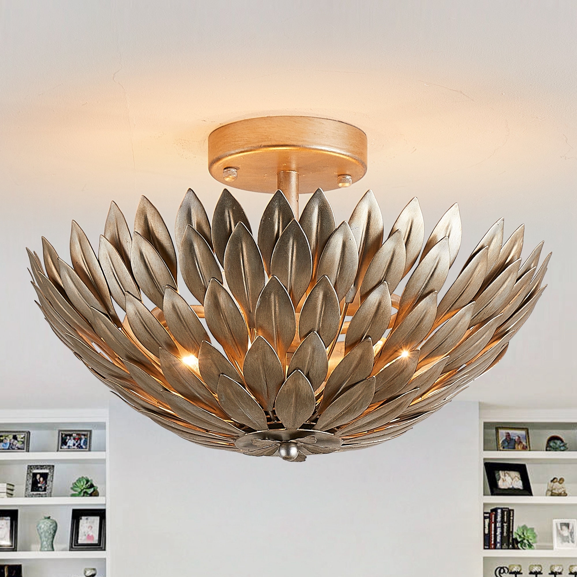 Antique Silver Olive Leaf 3 Light Semi Flush Mount Ceiling Light 16 W x 10.1 H On Sale Bed Bath Beyond 37909312