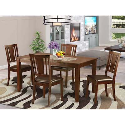HomeStock 5-Piece Rectangle Mahogany Finish Solid Wood Top Dining table with 4 Chairs