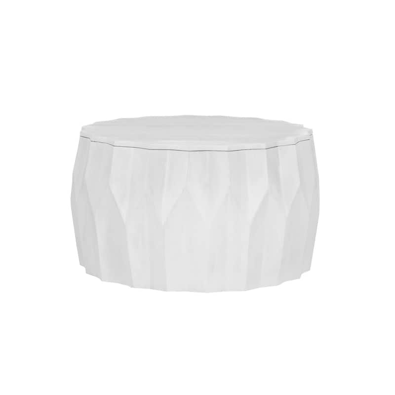 Facet 30" Diamond Carved Round Mango Wood Coffee Table - Elegant Cylindrical Base, Walnut Finish Accent Table
