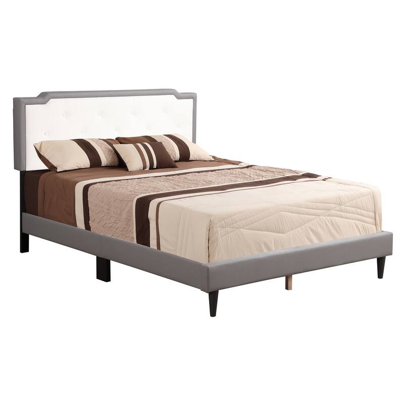 Upholstered Faux Leather Tufted Queen Panel Bed - 81" - Gray and White