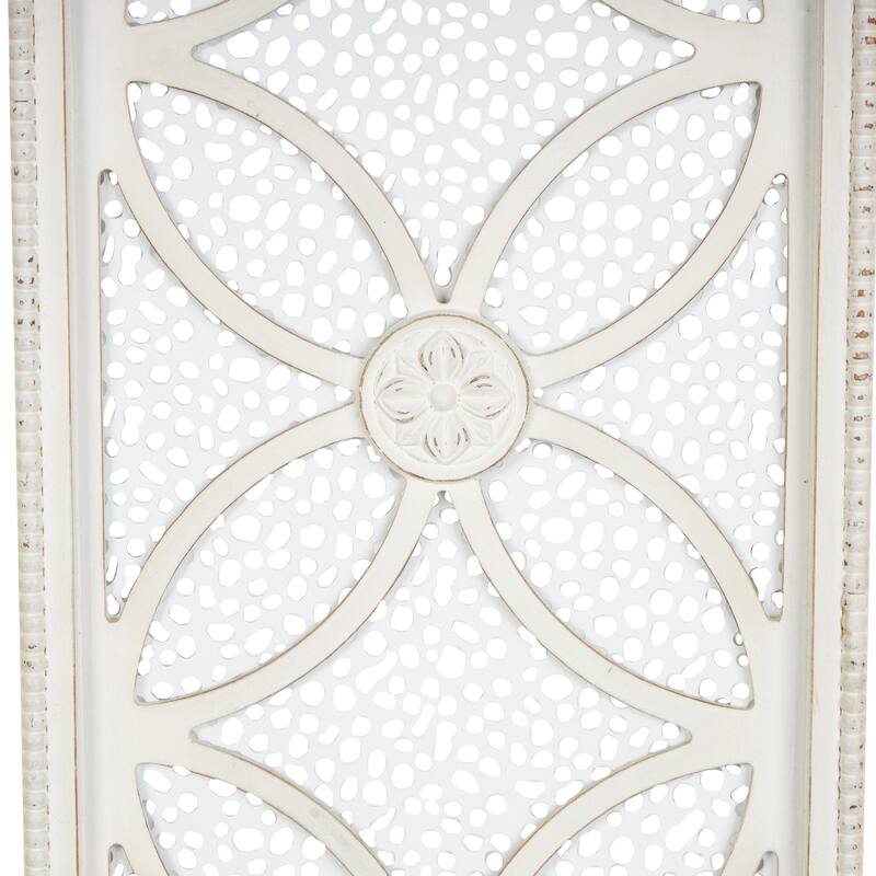 Wooden Floral Panel Home Wall Decor with Cutout Metal Backing and Beaded Frame - White - Roche River Decor