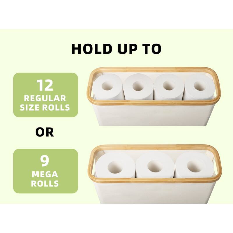 Freestanding Toilet Paper Holder for 9 Mega Rolls, Bathroom Storage Basket With Side Window - 17.5"L x 6"W x 13.75"H