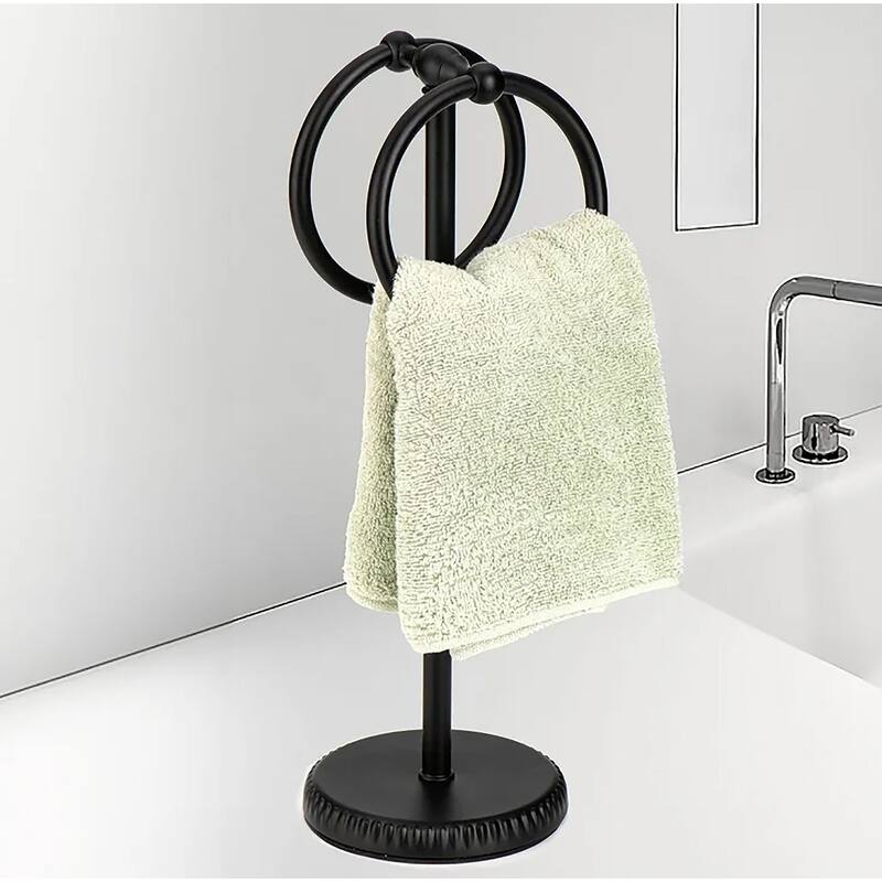 Matte Black Stainless Steel Double Ring Fingertip Towel Holder With Heavy Base