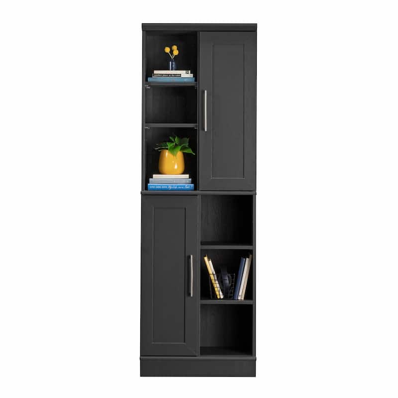 Wood Storage Cabinet with Multipurpose Storage, Black Brown - 23.31"W x 12.99"D x 71.42"H