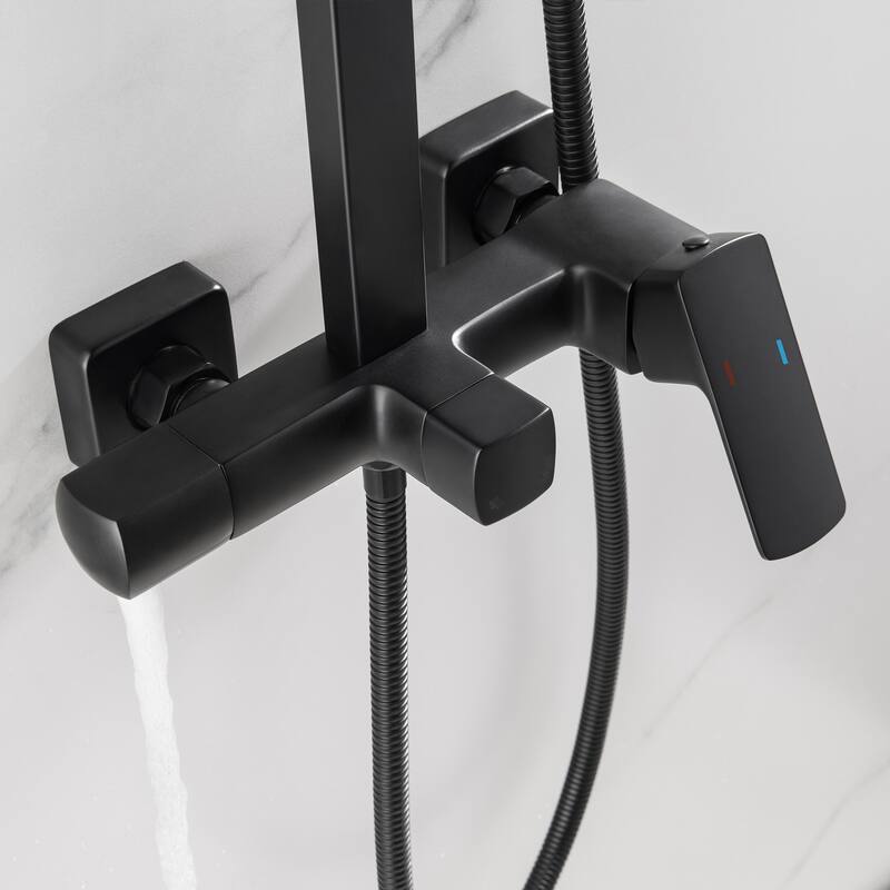 Wall Mount Shower Faucet With Tub Spout Matte Black Exposed Pipe Shower System With 10 inch Shower Head with Handheld And Valve