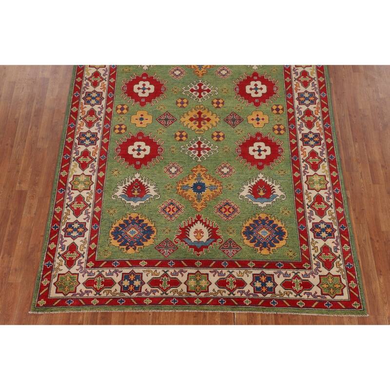 Green Kazak Oriental Area Rug Hand-Knotted Wool Carpet - 6'8" x 9'7"