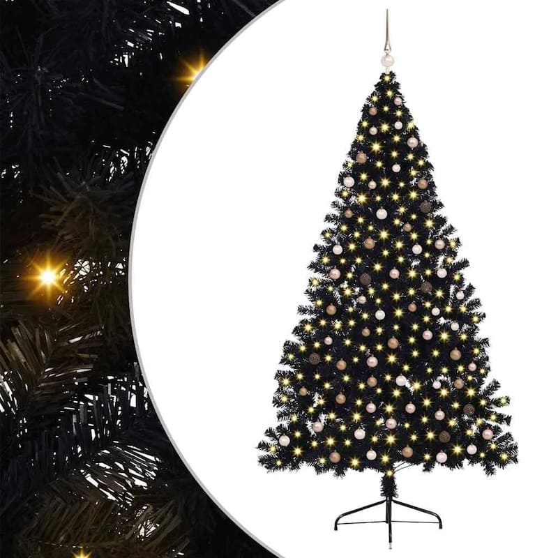 vidaXL Artificial Pre-lit Christmas Tree with 300 LEDs Black 94.5" PVC - 94.5