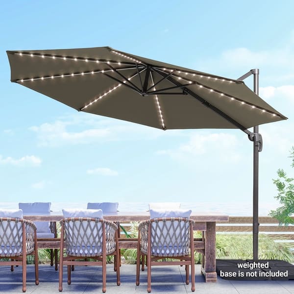 BONOSUKI 10Ft LED Patio Cantilever Offset Umbrella With Cross Base