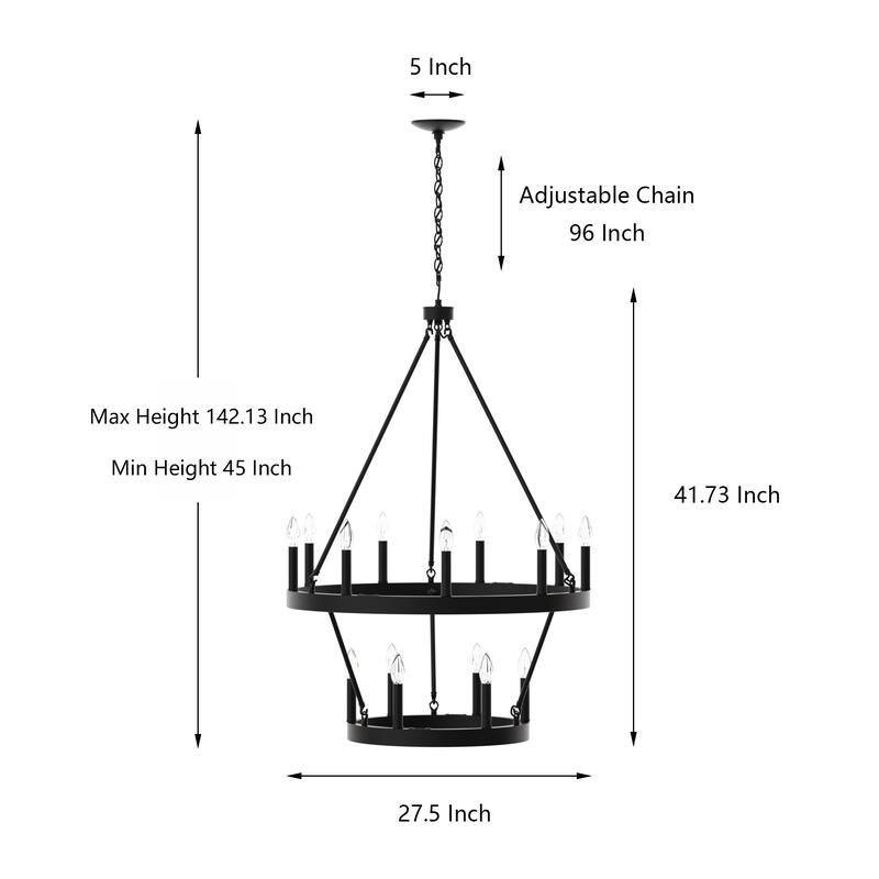 Acroma Farmhouse Black 15-light Tiered Chandelier for Dining Room - 27.5
