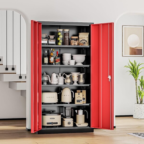 71 inch Tall Metal Locker Garage Storage Cabinet with Locking Doors and Adjustable Shelves for Office Garage Home Pantry