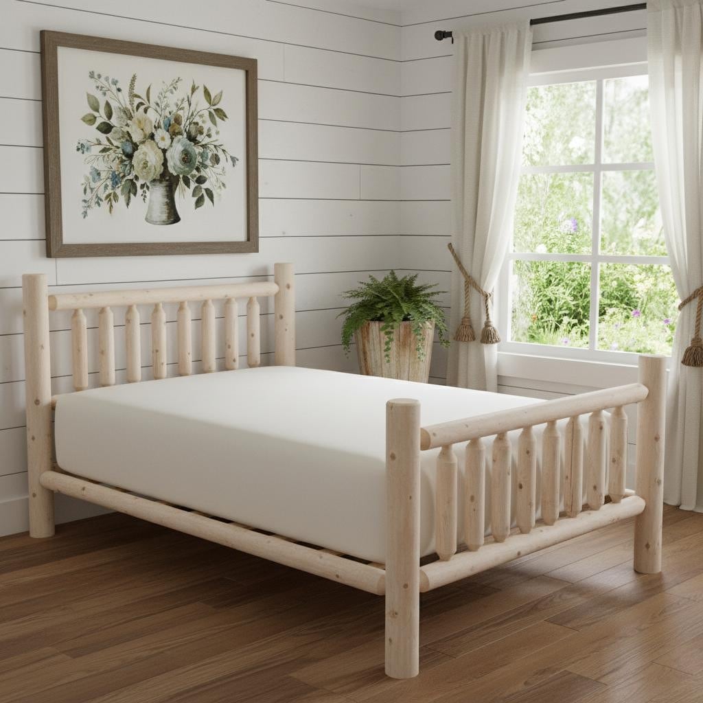 HomeRoots Natural Unfinished Low Post Cedar Log Double Bed