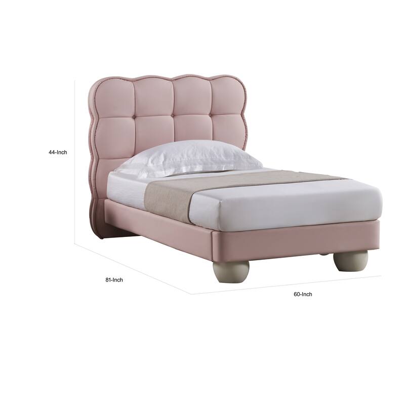 Jeny Full Size Bed, Pink Leather Upholstered Tufted Headboard, Wood