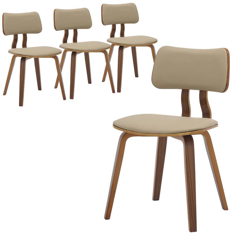 Clivo Leather Dining Chair with Open-Back and Poplar Wood Legs for Kitchen or Dining Room Set of 4 - Walnut/Light Brown