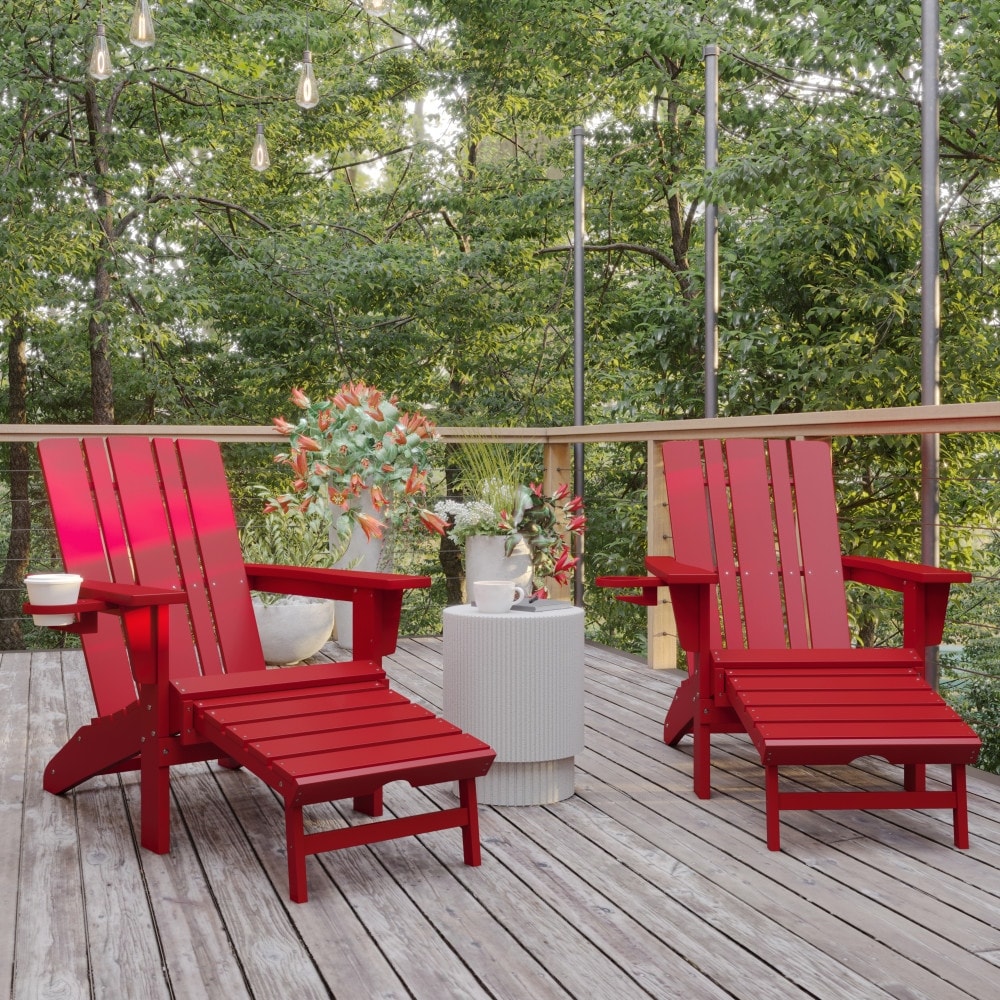 Commercial All-Weather Adirondack Chair with Pullout Ottoman & Cupholder