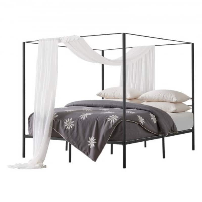 Modern Black Metal Canopy Bed Frame with 12.4 Inch Storage Clearance and Strong Weight Support - King