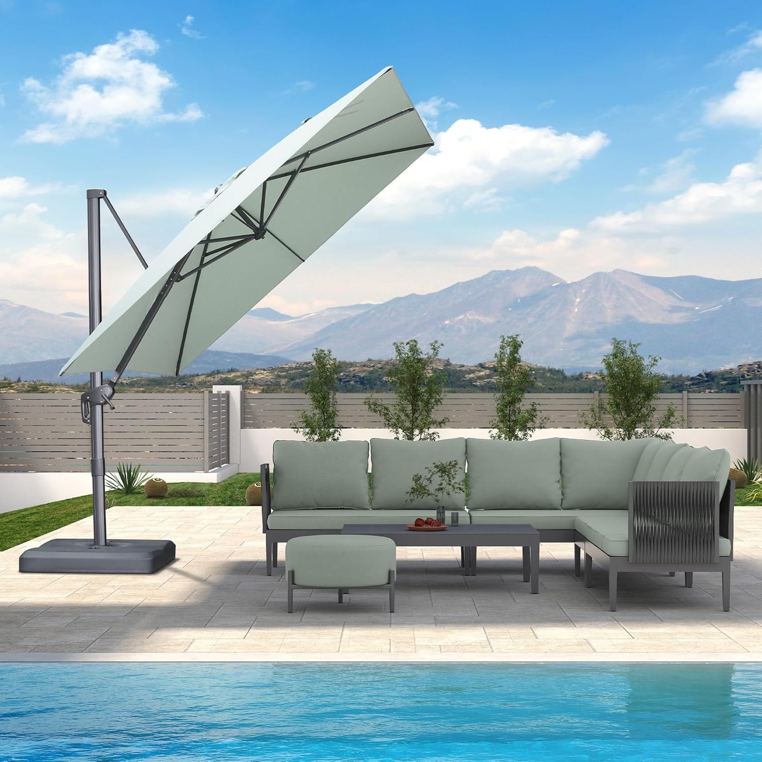 PURPLE LEAF 8 ft Stylish UV50+ Fade Resistant Patio Cantilever Umbrella with 360-degree Rotation