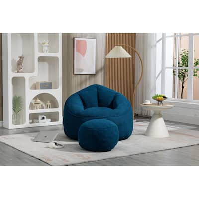 Bean Bag Sofa Chair High Pressure Foam Bean Bag Chair for Adults, Lazy Sofa Chair with Padded Foam Padding & Footrest, Blue