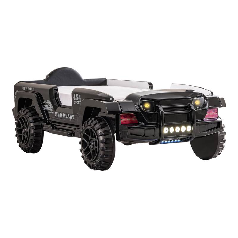 Zemo Novelty Twin Faux Leather Upholstered Off-Road SUV Kid Bed with Light and Sound Functions by Furniture of America