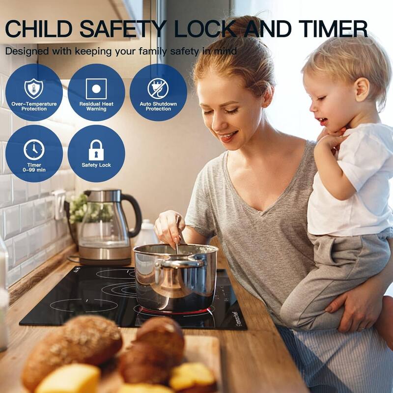 AMZCHEF 30inch induction cooktop with 4 burners,9 levels of heat,timer