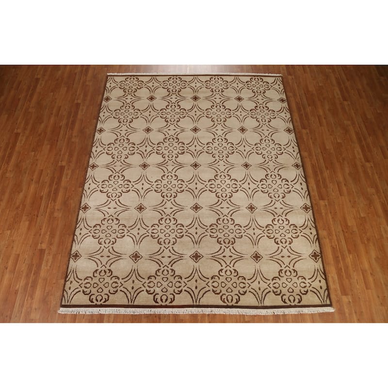 Hand Knotted Oriental 100% Wool Carpet Modern All-Over Beige & Ivories Art & Craft Area Rug - 10' 1'' X 8' 2''