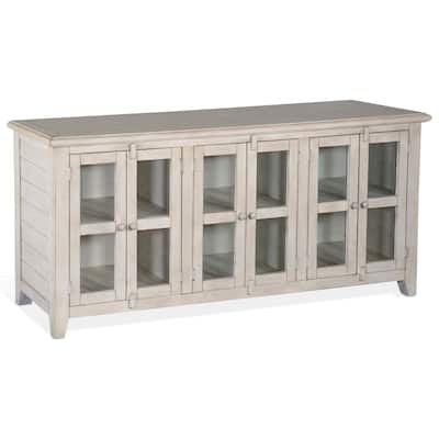 Yael TV Media Console, 6 Shelves, Glass Doors, White Mahogany, 70 Inch