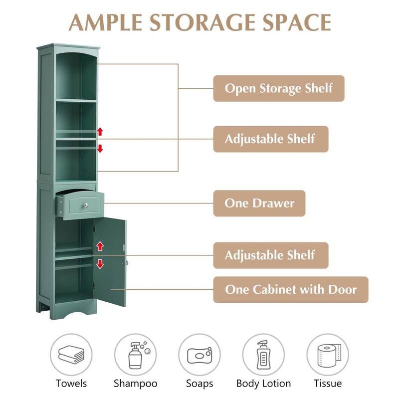 Freestanding Linen Tower Tall Bathroom Storage Cabinet with Drawer MDF and Adjustable Shelf