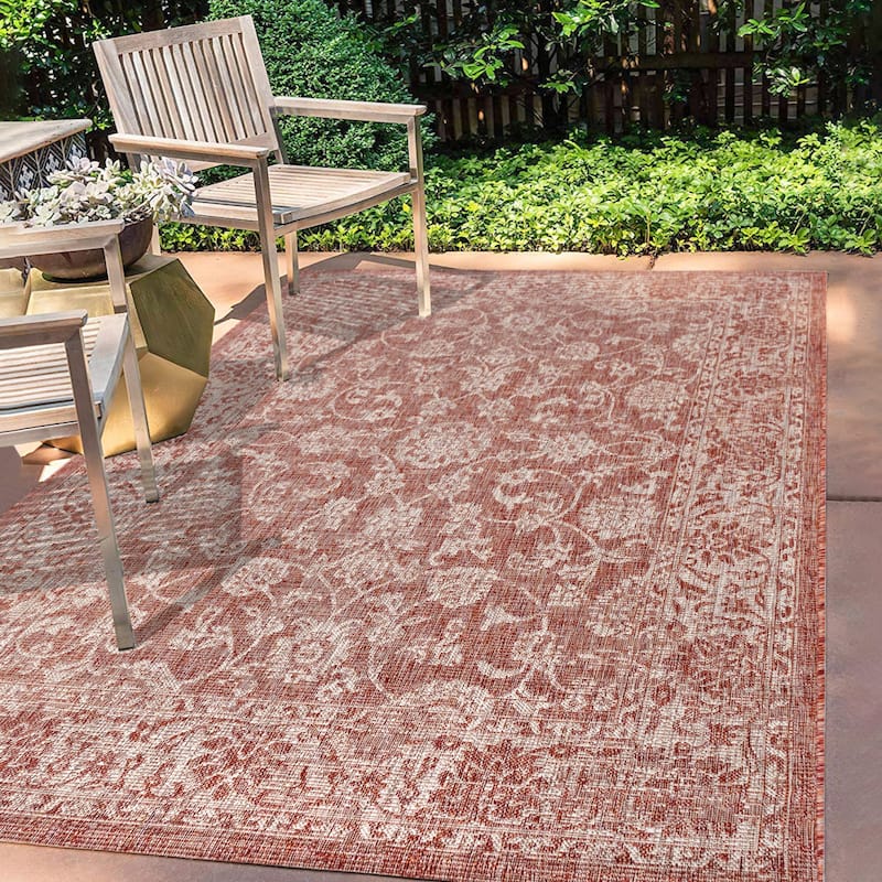 JONATHAN Y Sinjuri Bohemian Textured Weave Floral Indoor/Outdoor Area Rug