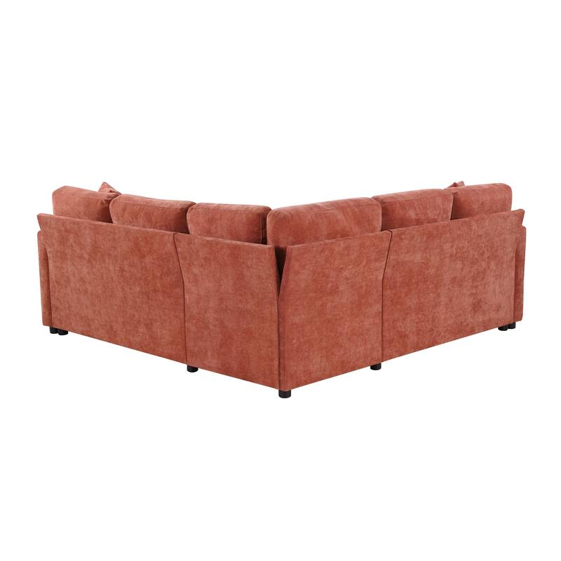 L-Shaped Sectional Sofa Bed, Chenille Upholstered Sleeper Sofa with Hidden Storage Compartment, 4 Seater Corner Sectional Sofa