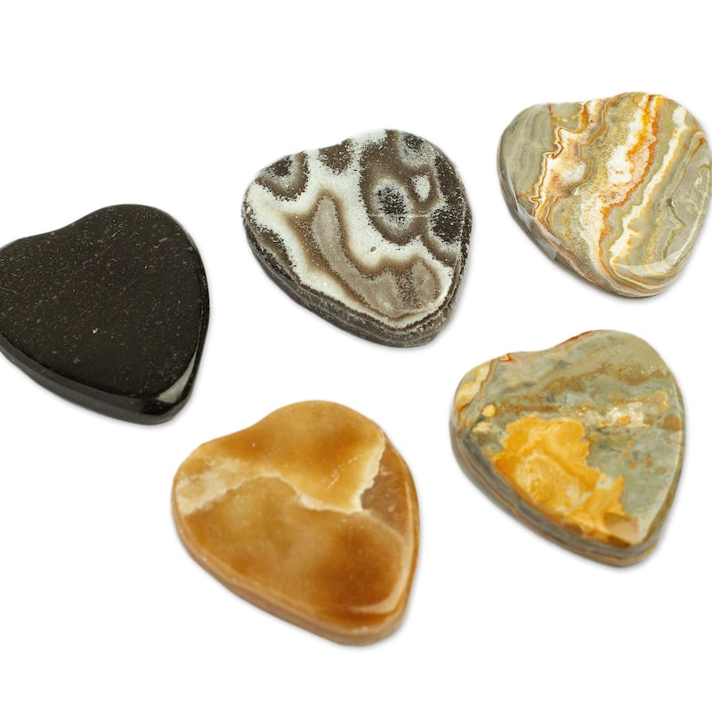 Novica Handmade Elegant Heart Amulet Stress-Relieving Stones (Pair)