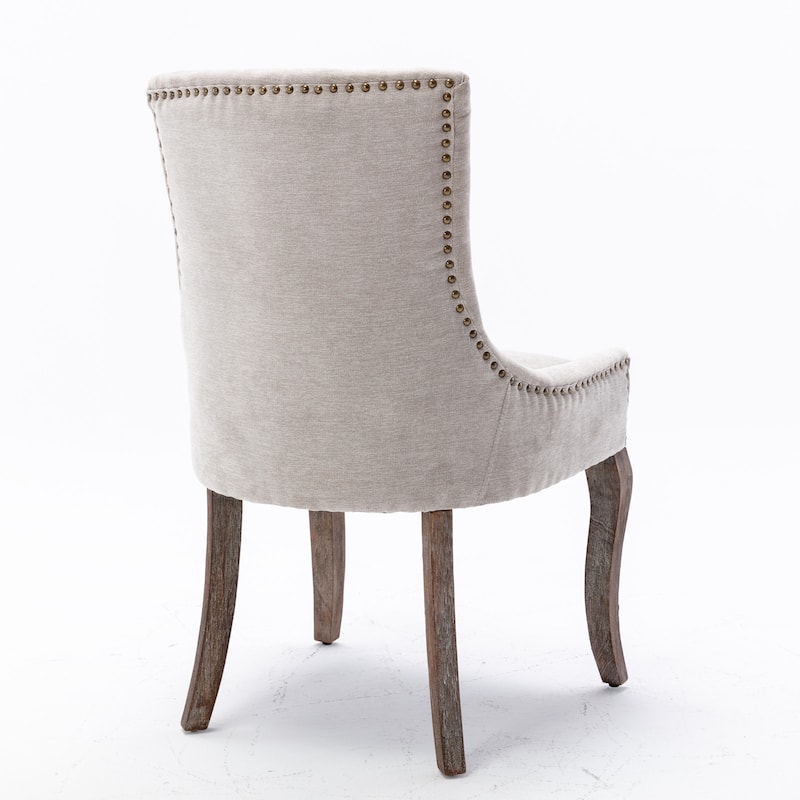 Thickened Fabric Dining Chair with Solid Wood Legs, Set of 2