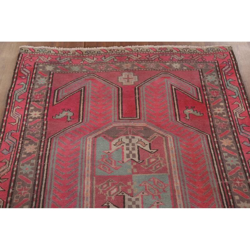 Hand Knotted Oriental 100% Wool Carpet Traditional Tribal Pink Meshkin Runner Rug - 9' 5'' X 3' 9''