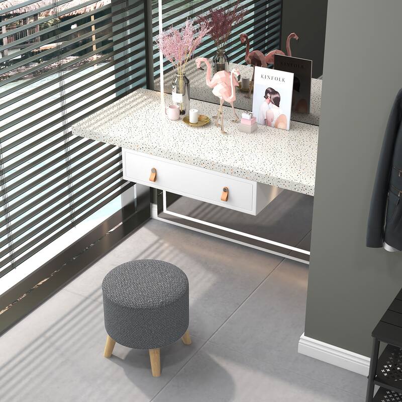 Storage Ottoman, Round Stool Chair with Cushioned Top