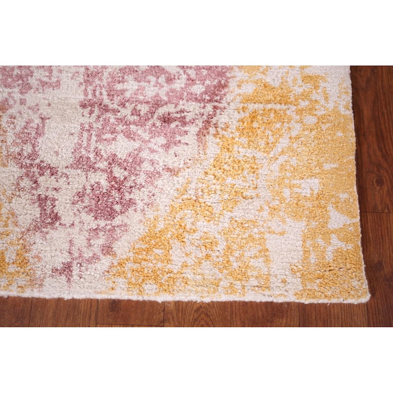 Colorful Abstract Indian Runner Rug Hand-Knotted Wool Carpet - 2'9"x 7'7"