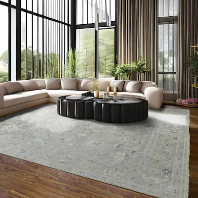 Hand Knotted Afghan Oushak Wool Traditional Oriental Area Rug Gray