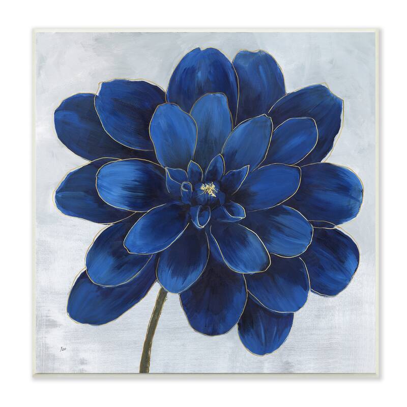 Stupell Modern Deep Blue Floral Carnation Flower Petal Outline Wood