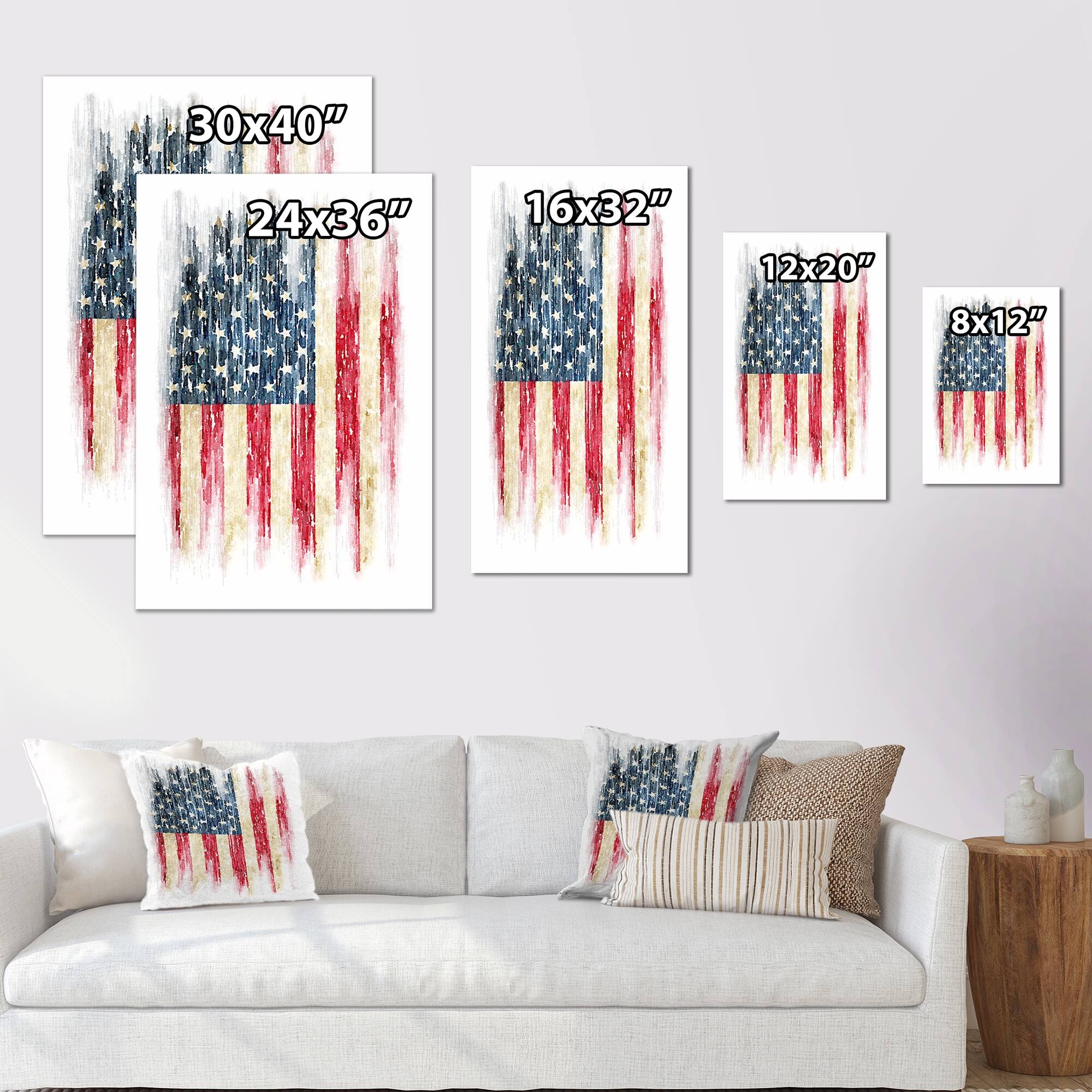 Designart "American Flag Grunge" Americana Canvas Wall Decor Bed Bath