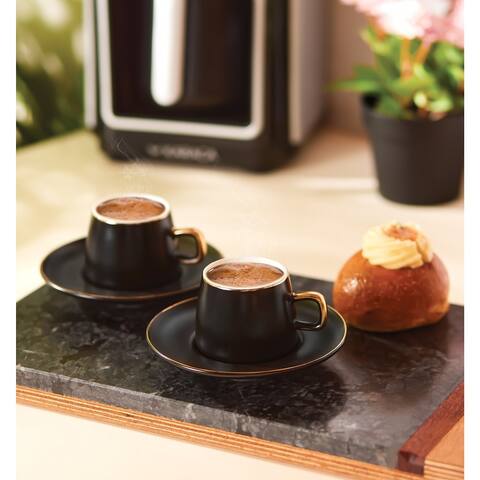 Karaca Night Tale Gold Rim Porcelain Coffee Cup Set for 2