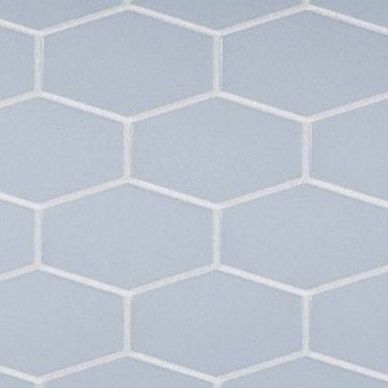 Long Hex 11 in. x 11 in. Glass Mesh-Mounted Mosaic Tile - Carribean Blue Matte - 11 in. x 11 in.