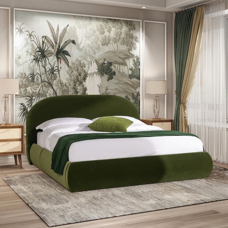 Archie Mid-Century Modern Velvet Upholstered Arched Platform Bed