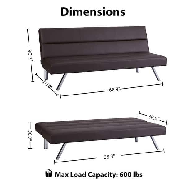 dimension image slide 6 of 7, Modern Futon Sofa Bed, Convertible Sofa Futon, Split Back Linen Sleeper Couch for Living Room