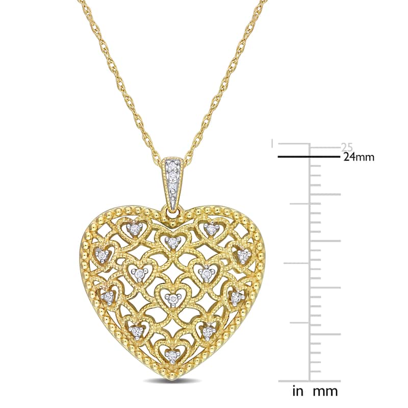 Miadora 10k Yellow Gold 1/10ct TDW Diamond Lace Heart Necklace