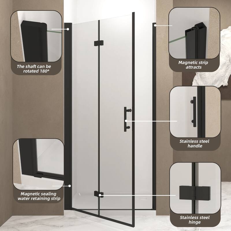 29-28"x 72" Bifold Shower Door, 1/4"(6mm) Tempered Glass, Aluminum Frame, Explosion Proof Film