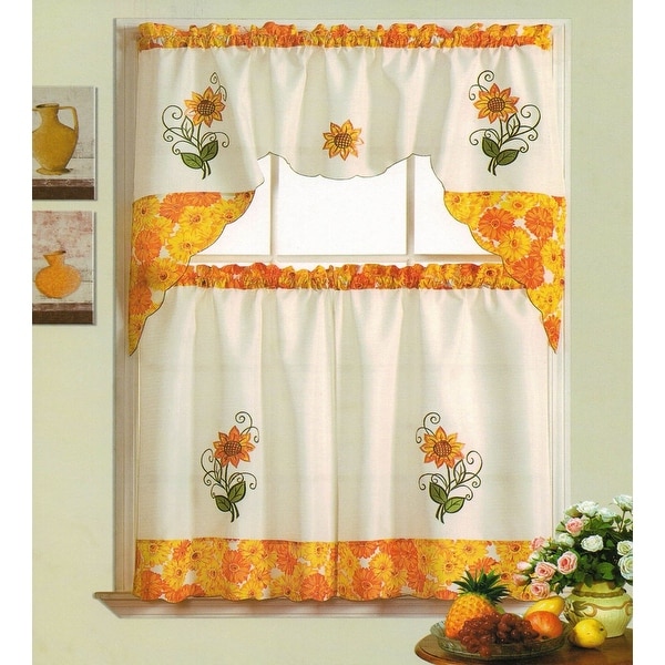 Shop Sunflower Garden Embroidered Kitchen Curtain Valance