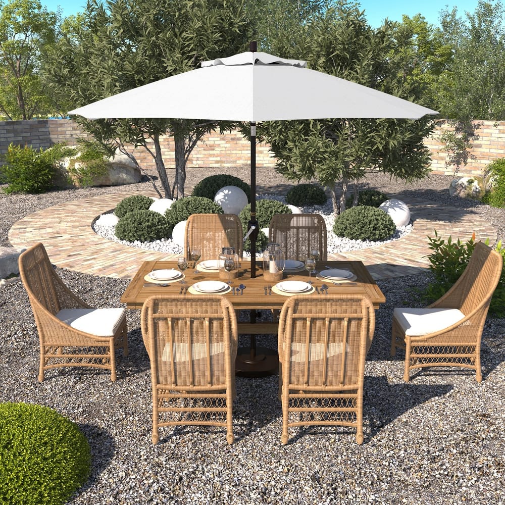 California Umbrella 9' Round Crank Lift Push Button Tilt Bronze Aluminum Patio Umbrella Olefin