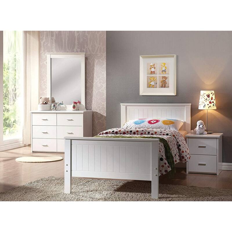 Wooden Twin Bed In White Finish