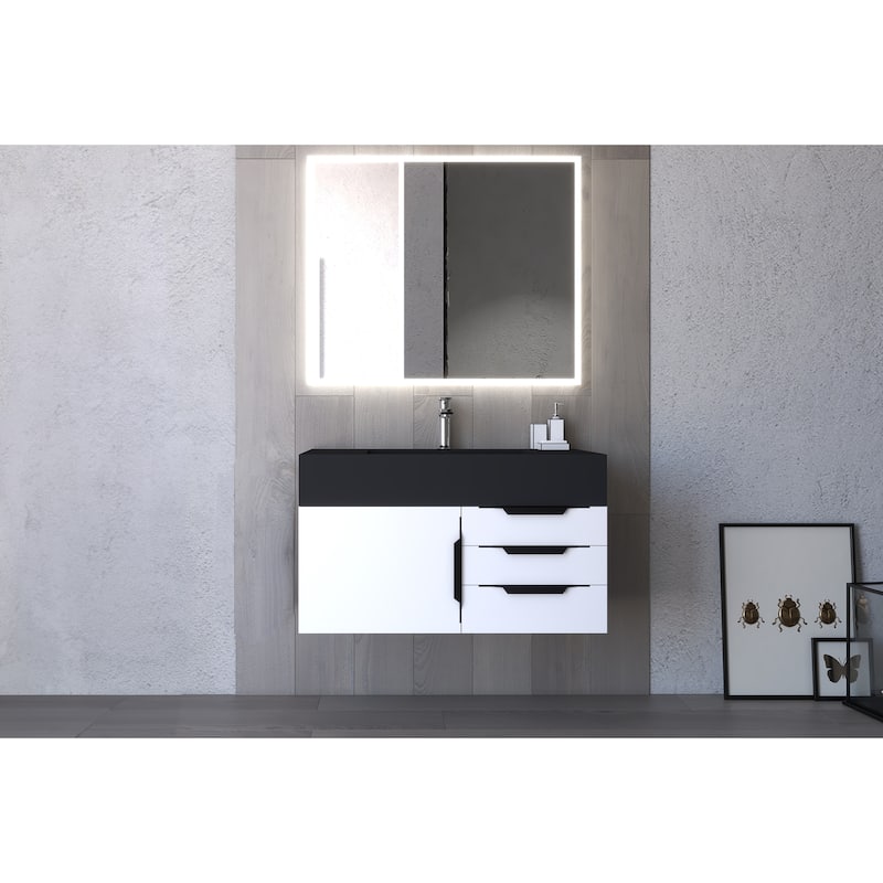 Nile 36" Wall Mounted Bathroom Vanity Set w/ Black Top