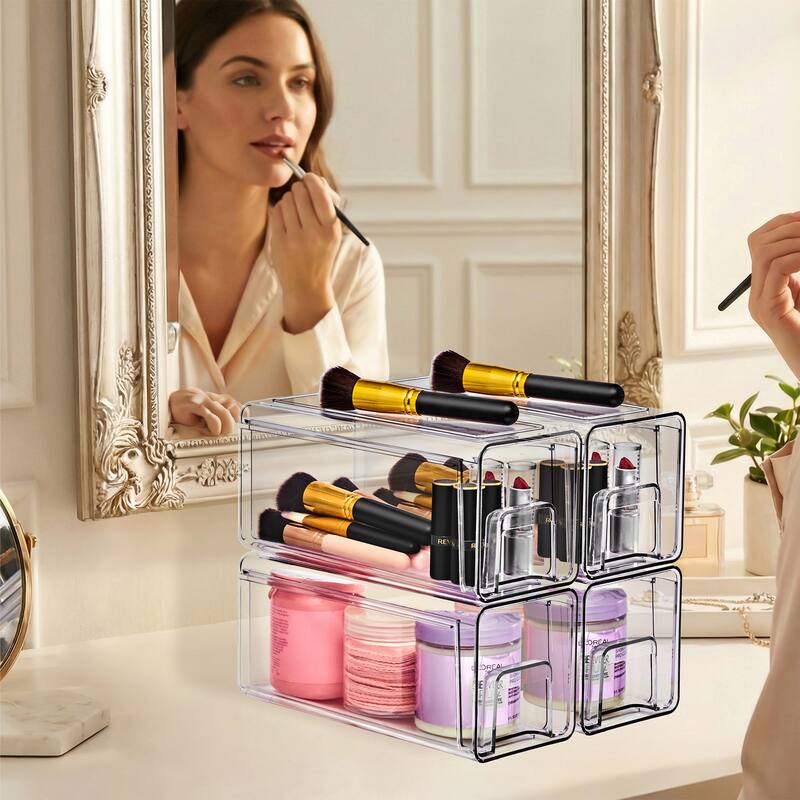 Sorbus Clear Stackable Storage Drawers Case with Handles - for Bathroom, Cabinet, Medicine & Baby Bottle Storage
