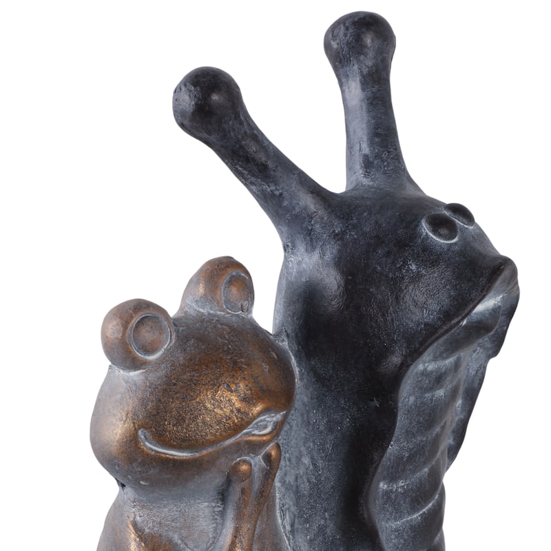 Polyresin Garden Statuary Whimsical Frog on Snail - 19" Gray